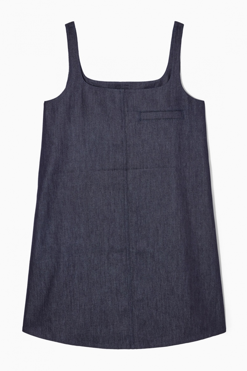 Dámské Šaty COS Square-Neck Denim Mini Tmavě Blankyt | VAGO-18496