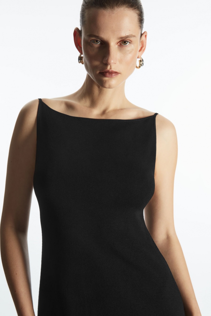 Dámské Šaty COS Square-Neck Pletené Midi Slip Černé | ISVQ-50746