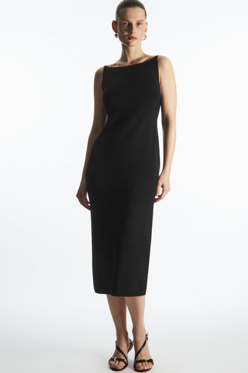 Dámské Šaty COS Square-Neck Pletené Midi Slip Černé | ISVQ-50746