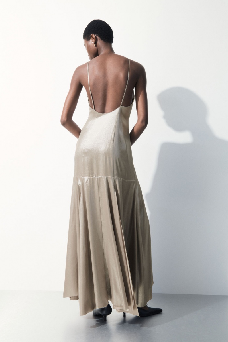 Dámské Šaty COS The Metallic Flared Slip Stříbrné | KVMX-32058