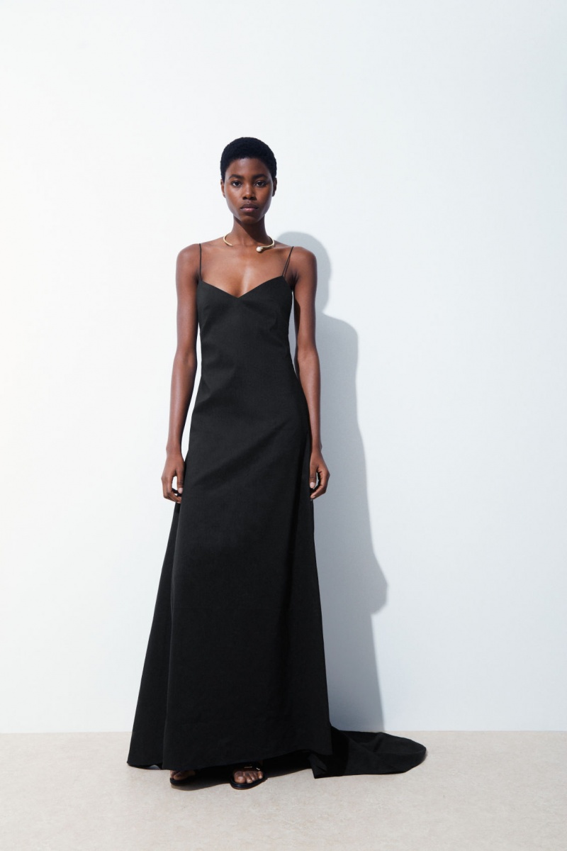 Dámské Šaty COS The V-Neck Linen Maxi Černé | KPOA-16028