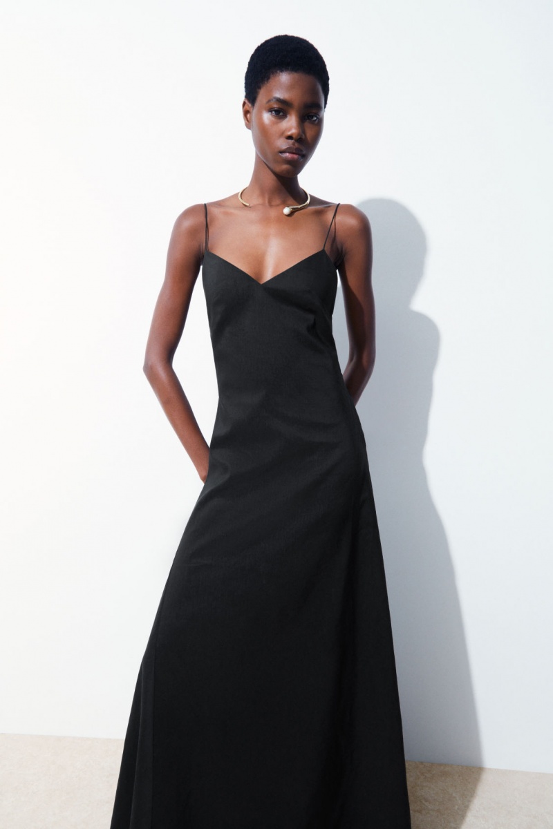 Dámské Šaty COS The V-Neck Linen Maxi Černé | KPOA-16028