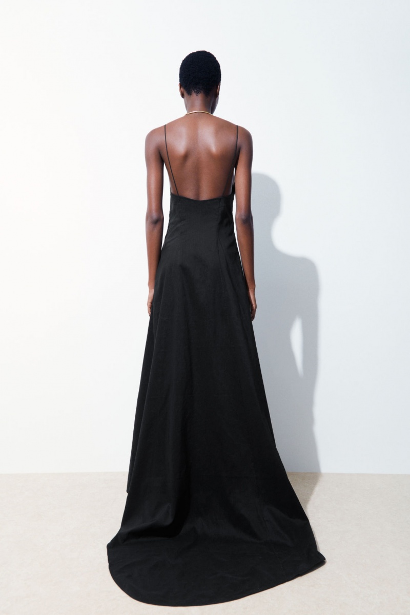 Dámské Šaty COS The V-Neck Linen Maxi Černé | KPOA-16028