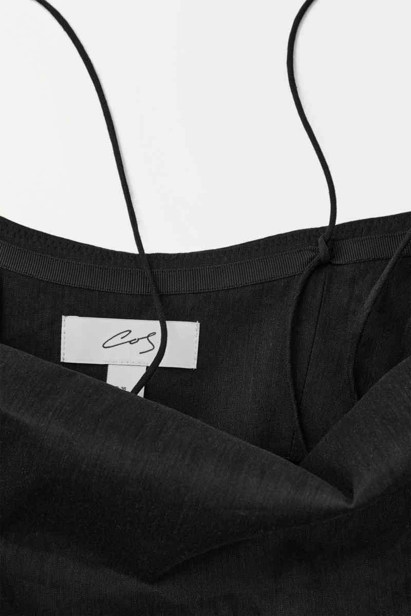 Dámské Šaty COS The V-Neck Linen Maxi Černé | KPOA-16028
