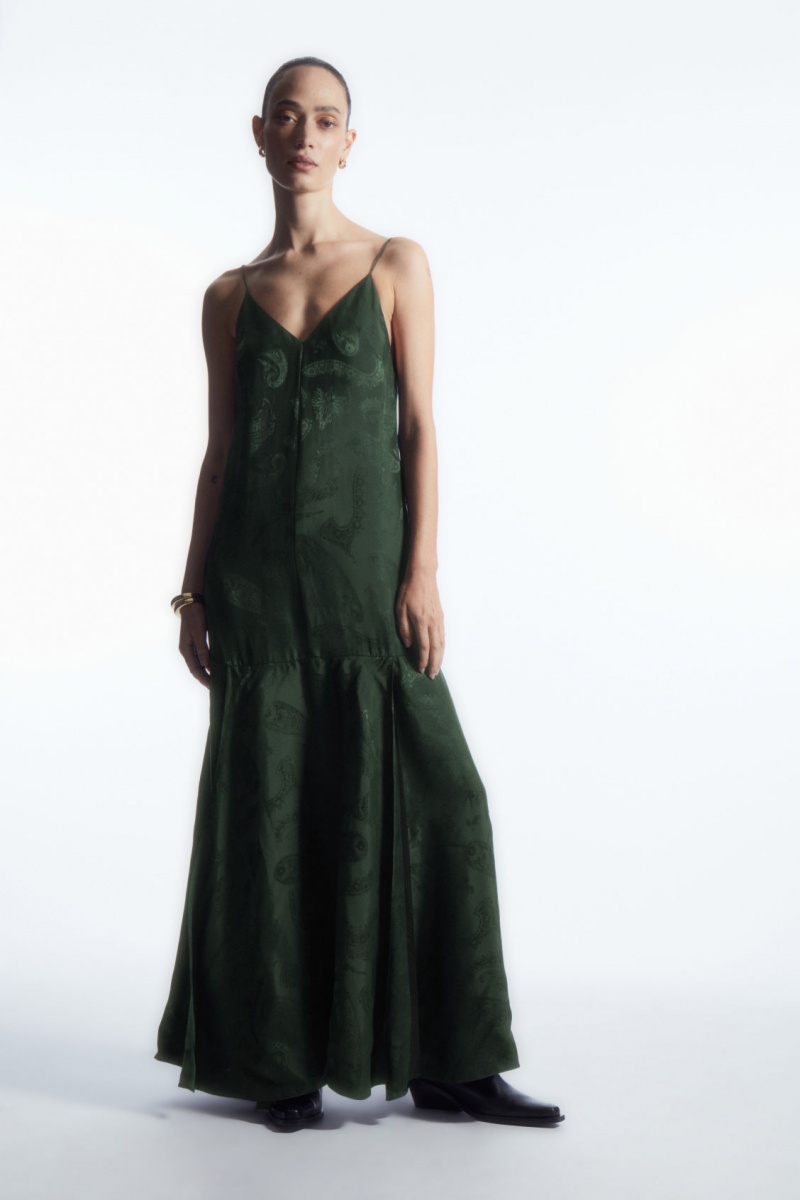 Dámské Šaty COS Tiered Paisley-Jacquard Silk Maxi Tmavě Zelene | RPDU-35486