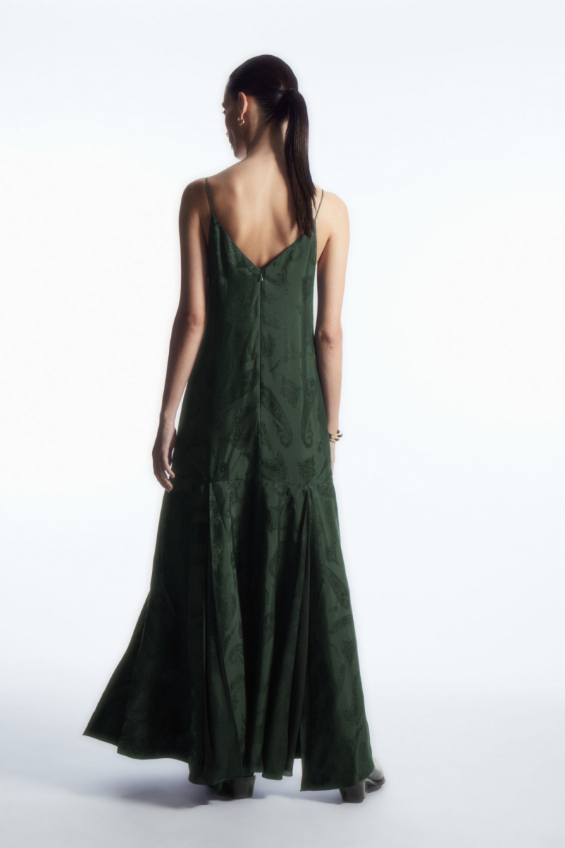 Dámské Šaty COS Tiered Paisley-Jacquard Silk Maxi Tmavě Zelene | RPDU-35486