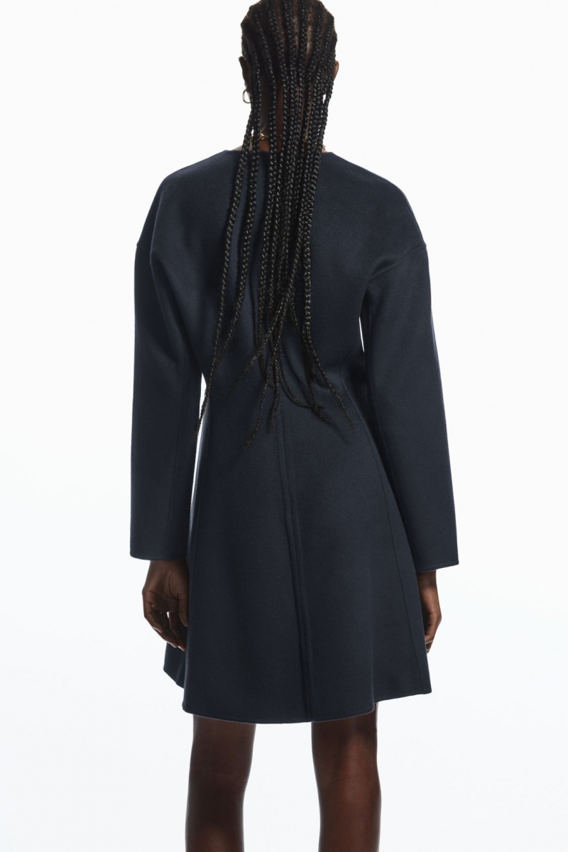 Dámské Šaty COS V-Neck Double-Faced Vlna Tmavě Blankyt | ZSLC-25478