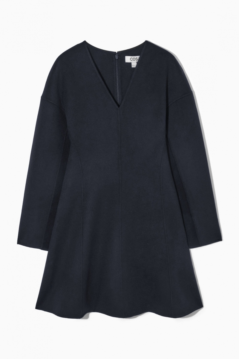 Dámské Šaty COS V-Neck Double-Faced Vlna Tmavě Blankyt | ZSLC-25478