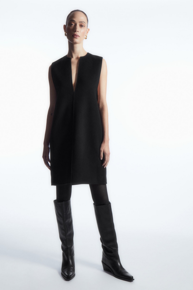 Dámské Šaty COS V-Neck Double-Faced Vlna Černé | CPGO-53961