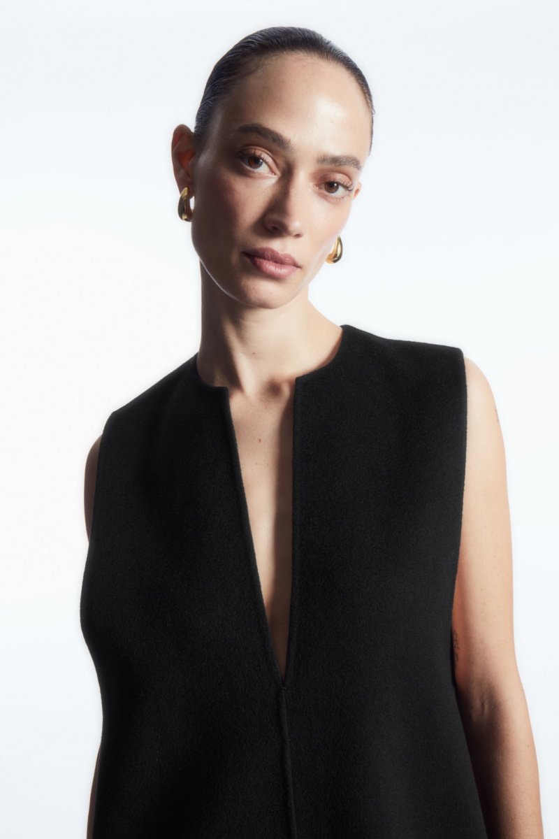 Dámské Šaty COS V-Neck Double-Faced Vlna Černé | CPGO-53961