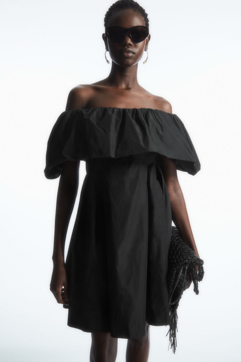 Dámské Šaty COS Voluminous Off-The-Shoulder Mini Černé | JIPS-80671