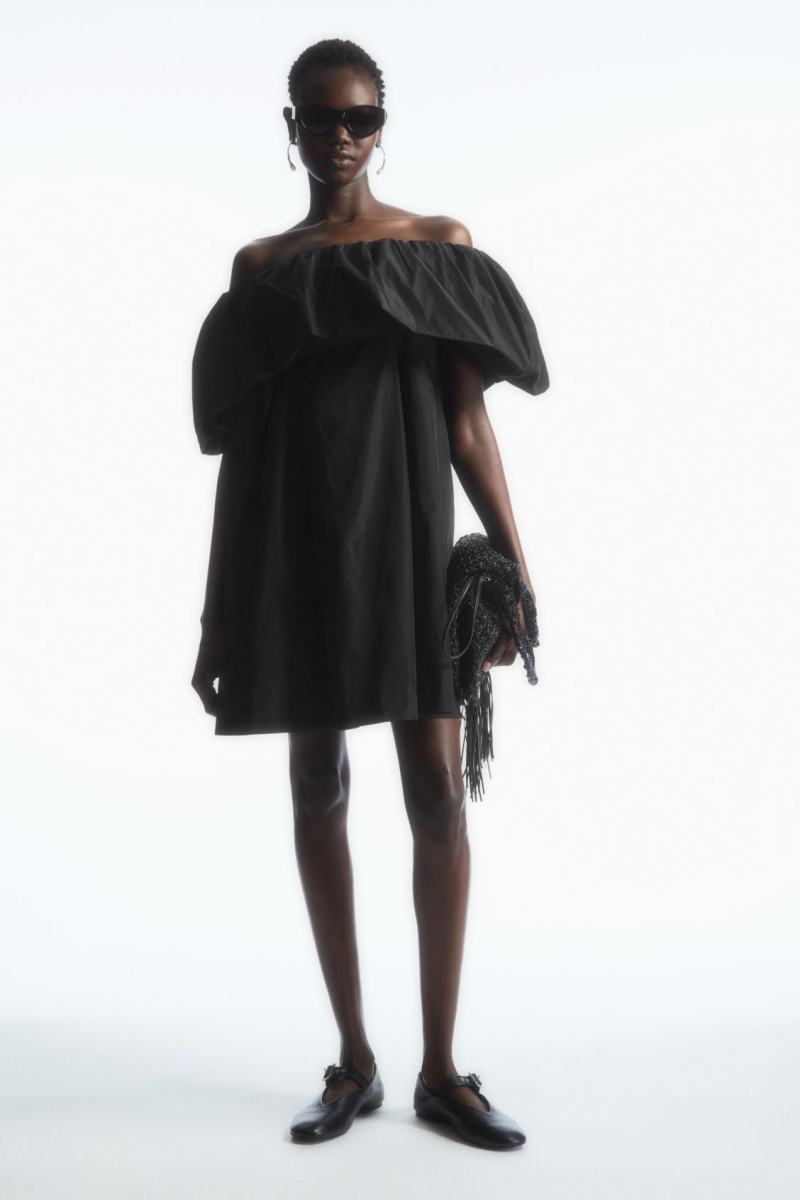 Dámské Šaty COS Voluminous Off-The-Shoulder Mini Černé | JIPS-80671