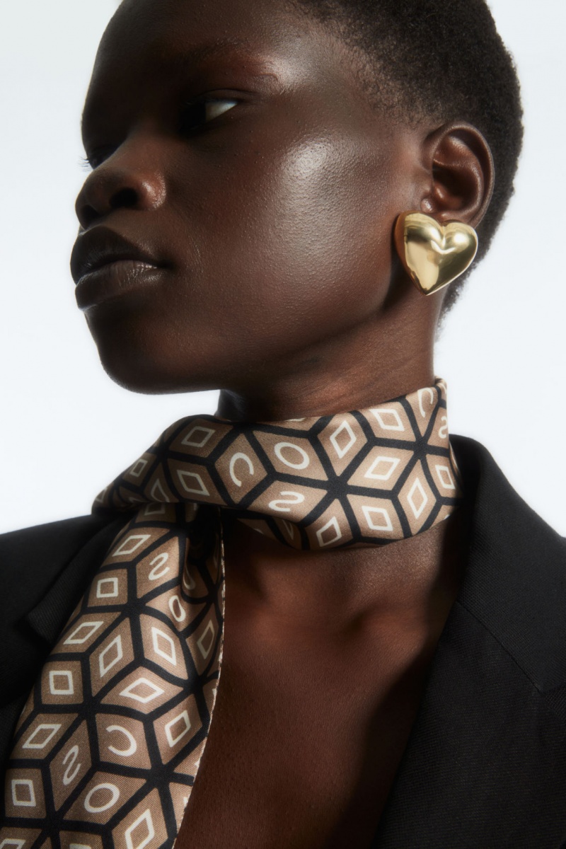 Dámské Šátek COS Printed Pure Silk Tmavě Béžový Černé | XQHZ-38592