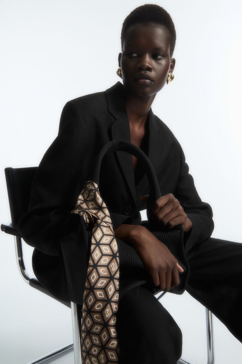 Dámské Šátek COS Printed Pure Silk Tmavě Béžový Černé | XQHZ-38592