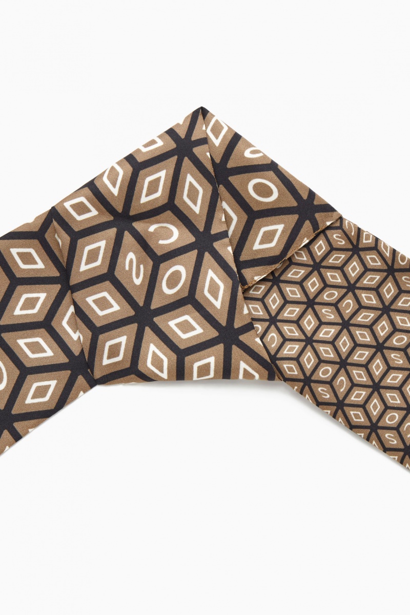 Dámské Šátek COS Printed Pure Silk Tmavě Béžový Černé | XQHZ-38592