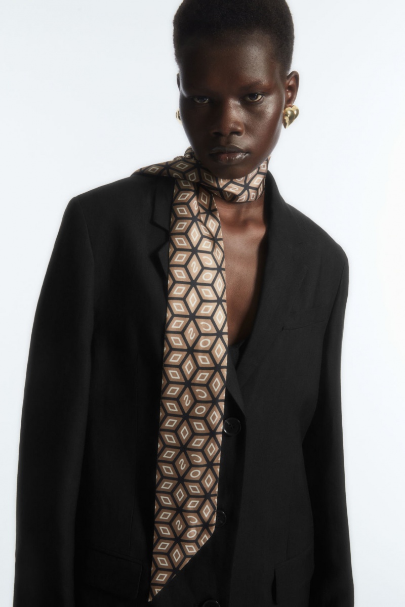 Dámské Šátek COS Printed Pure Silk Tmavě Béžový Černé | XQHZ-38592