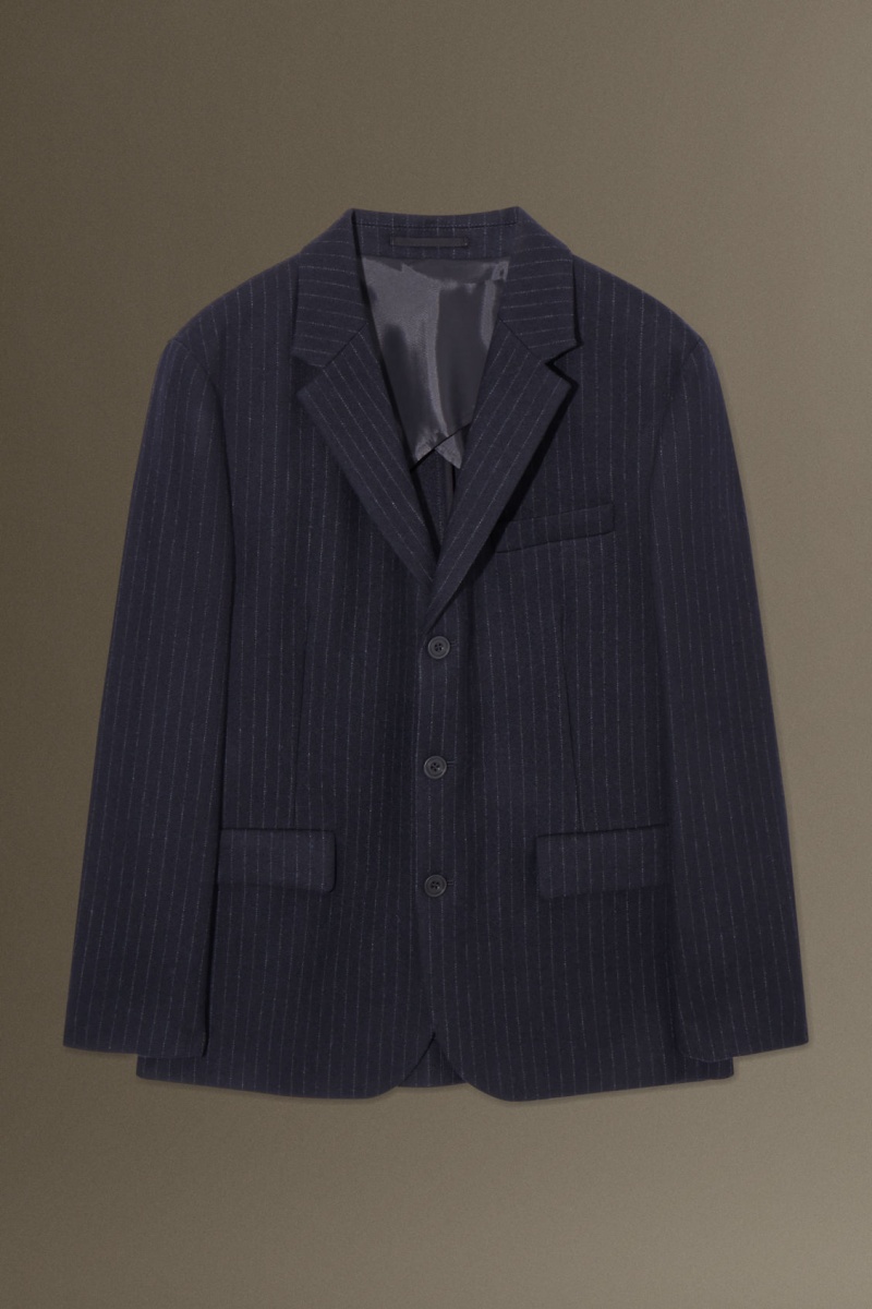 Pánské Blejzr COS Pinstriped Vlna Regular Tmavě Blankyt | WDSP-18357