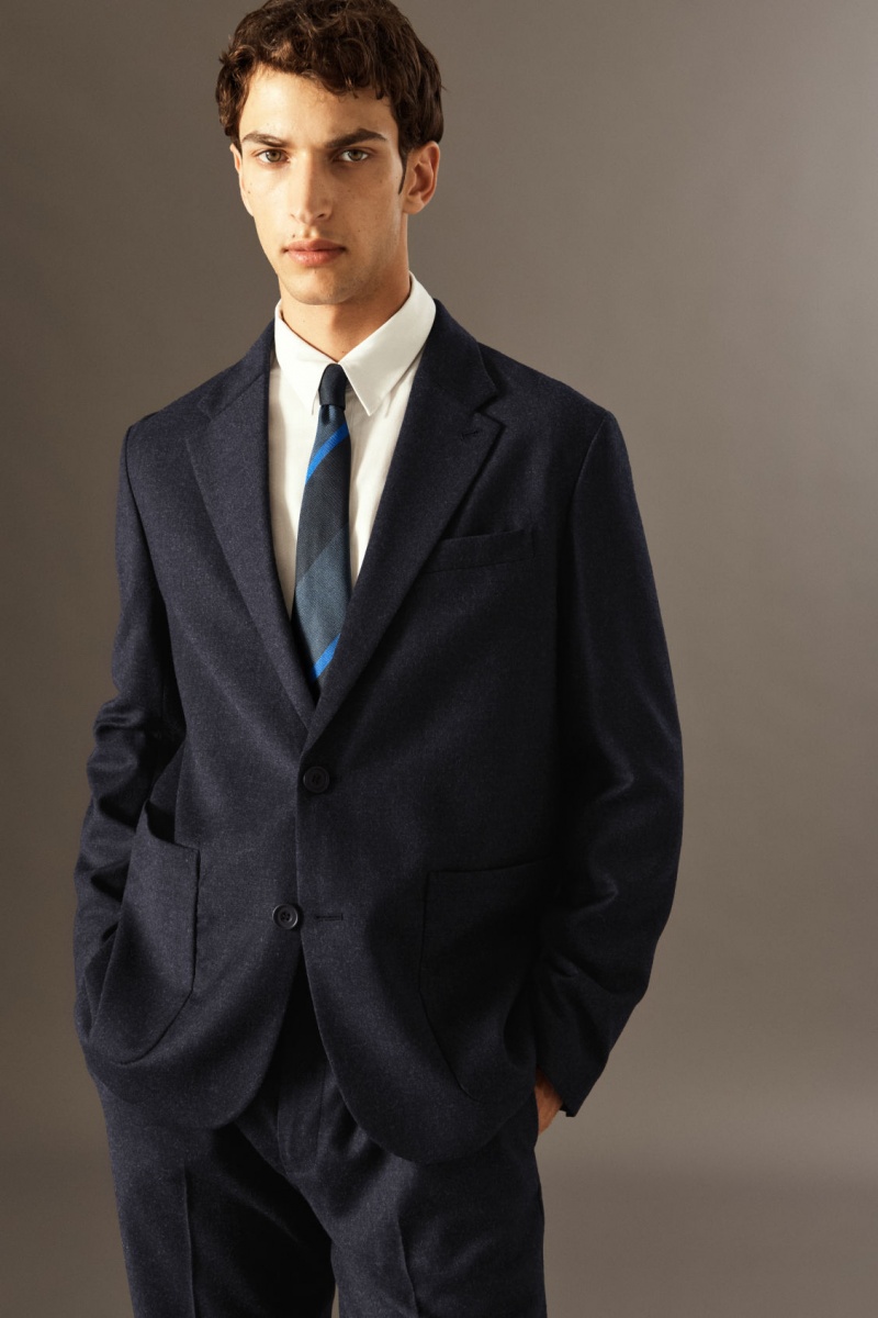 Pánské Blejzr COS Vlna-Flannel Regular Tmavě Blankyt | ZPFS-26380