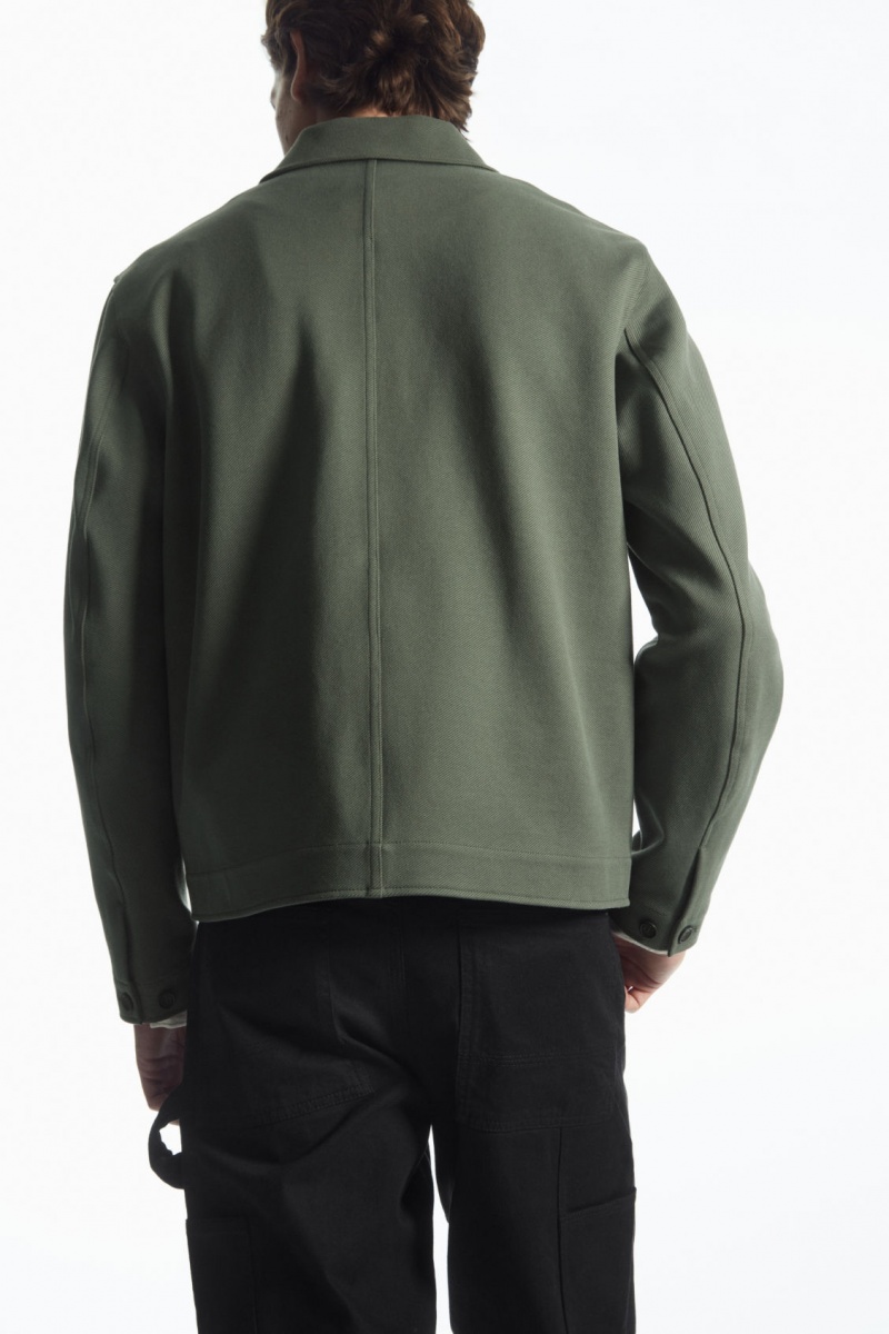 Pánské Bundy COS Bavlněné-Twill Utility Zelene | QBTM-65927