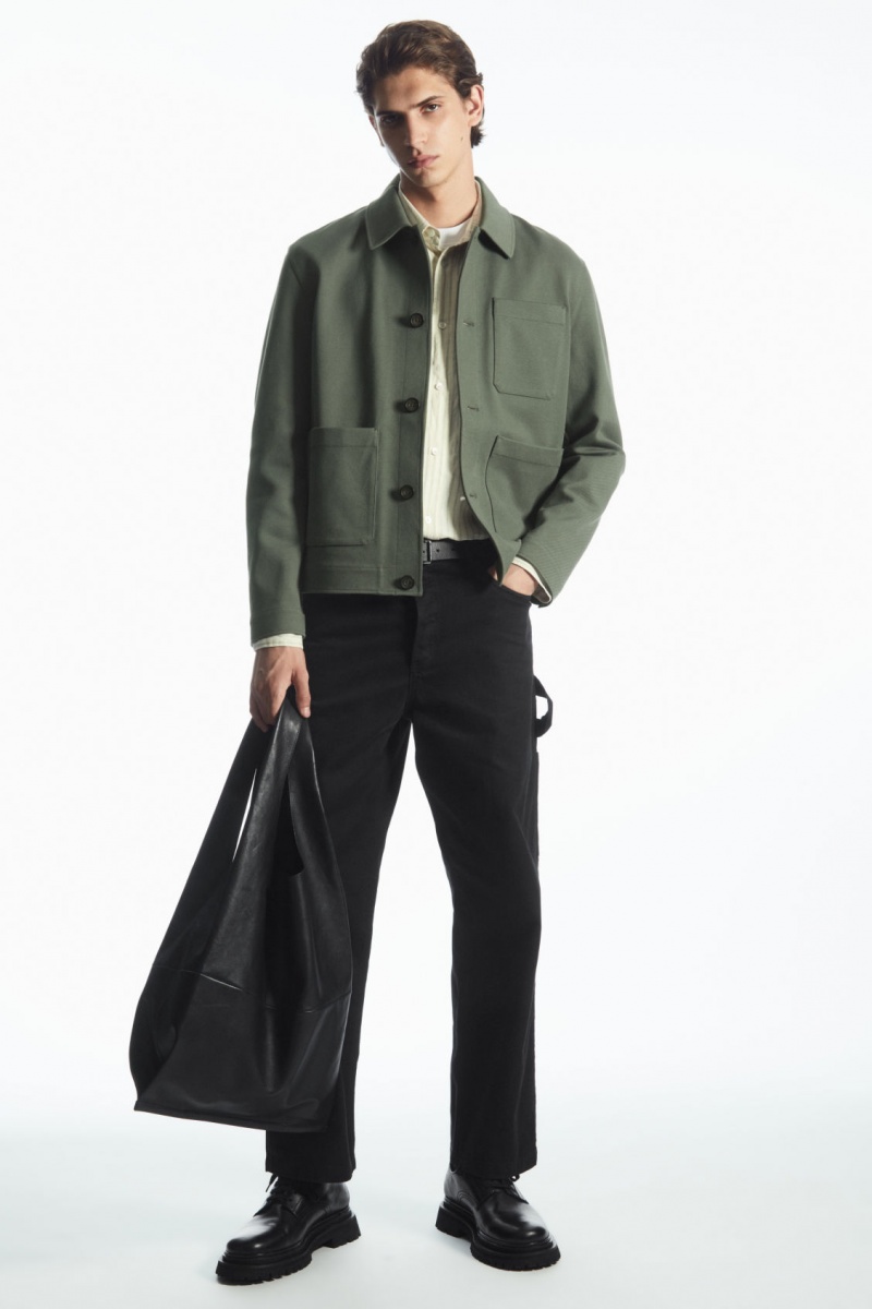 Pánské Bundy COS Bavlněné-Twill Utility Zelene | QBTM-65927