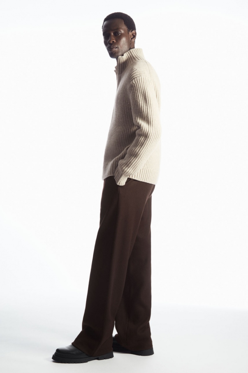 Pánské Bundy COS Funnel-Neck Pletené Vlna Světle Béžový | BHZE-24736