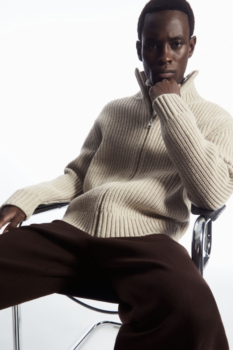 Pánské Bundy COS Funnel-Neck Pletené Vlna Světle Béžový | BHZE-24736