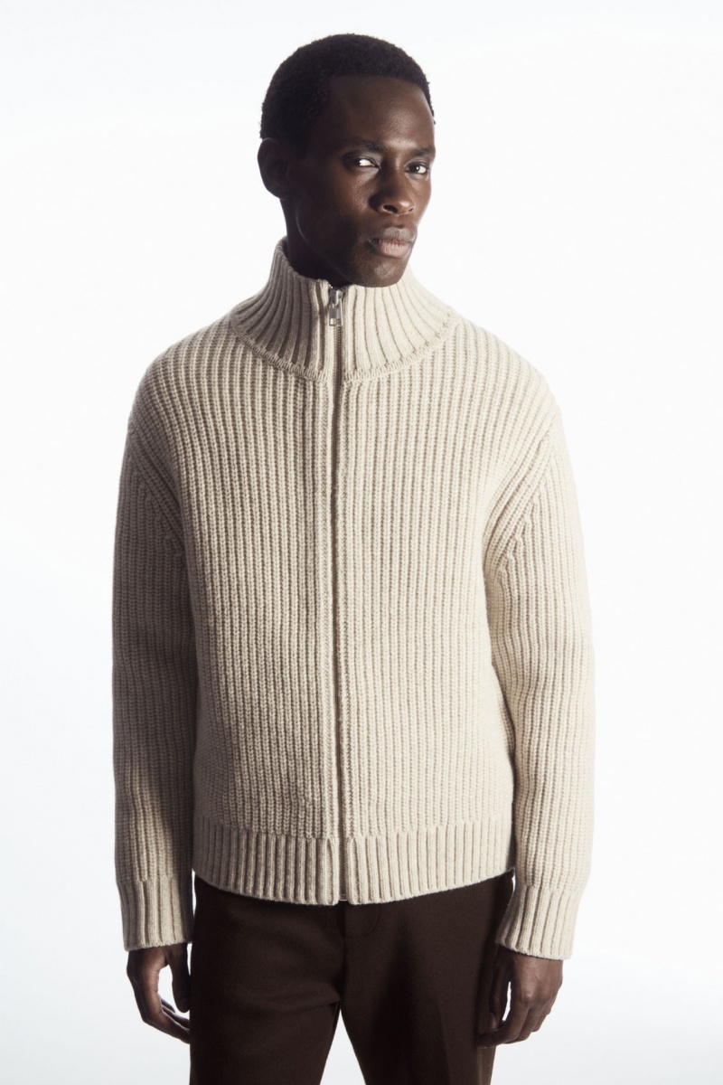 Pánské Bundy COS Funnel-Neck Pletené Vlna Světle Béžový | BHZE-24736