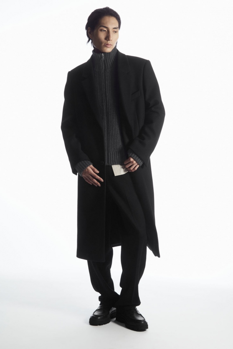 Pánské Bundy COS Funnel-Neck Pletené Vlna Tmavě Šedé | ONZU-38195