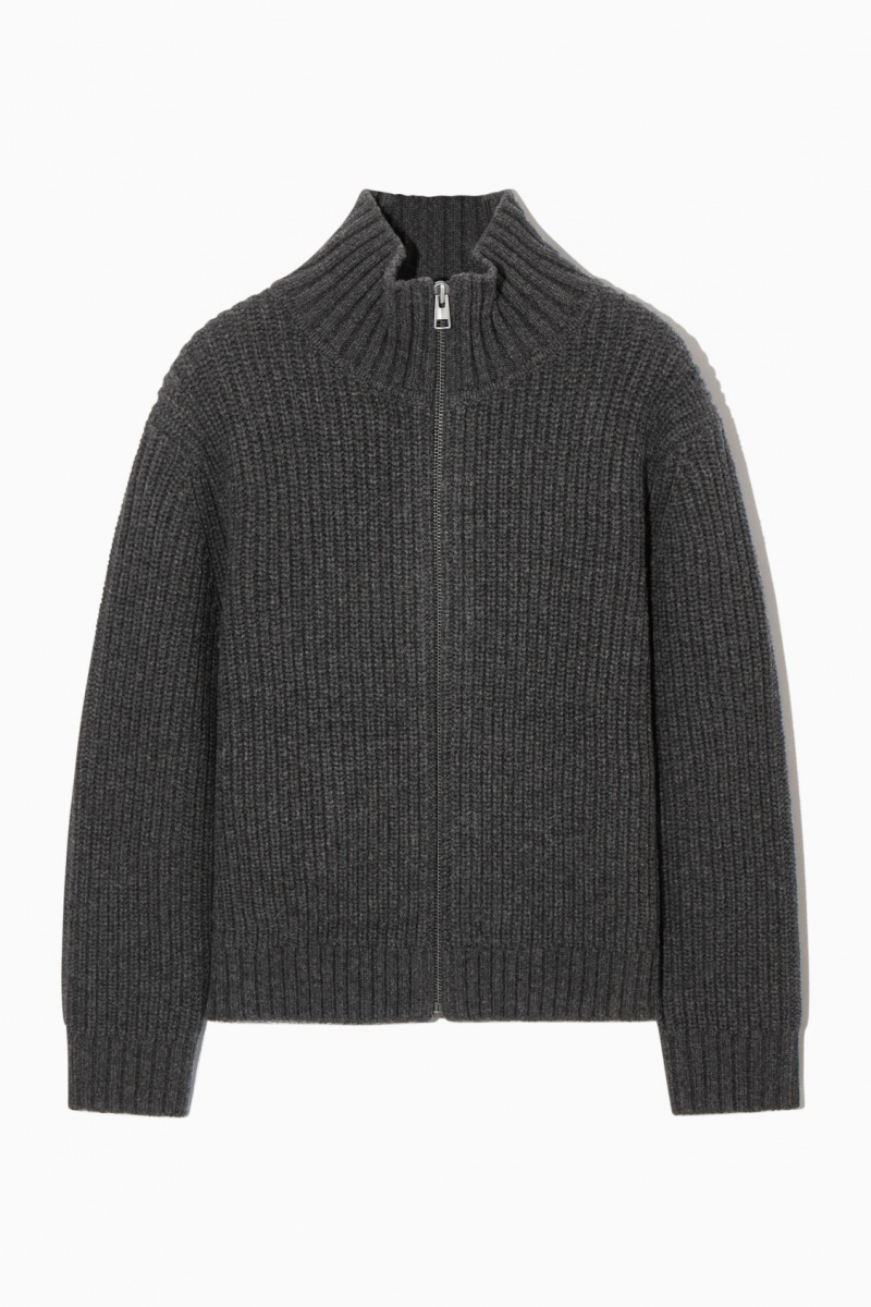 Pánské Bundy COS Funnel-Neck Pletené Vlna Tmavě Šedé | ONZU-38195