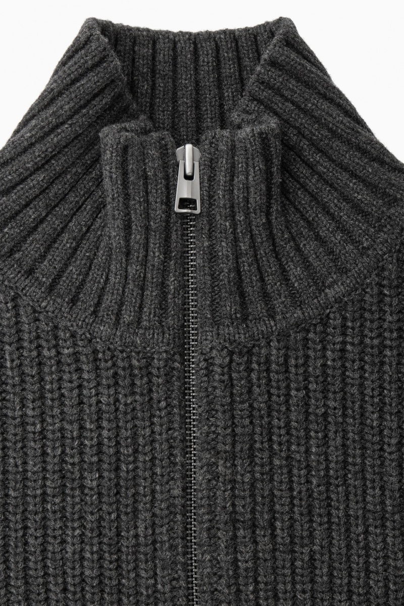 Pánské Bundy COS Funnel-Neck Pletené Vlna Tmavě Šedé | ONZU-38195