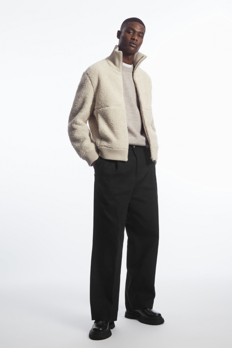 Pánské Bundy COS Funnel-Neck Teddy Světle Béžový | HJPR-78452