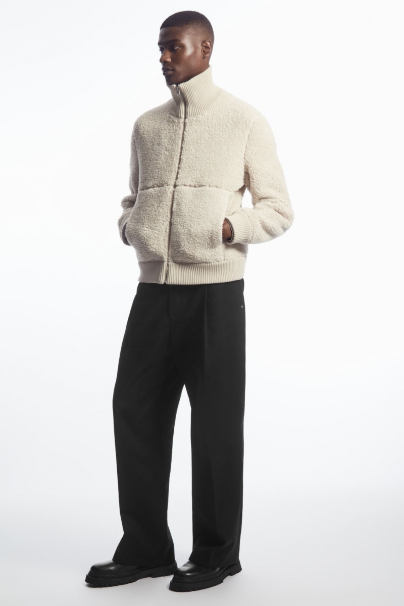 Pánské Bundy COS Funnel-Neck Teddy Světle Béžový | HJPR-78452