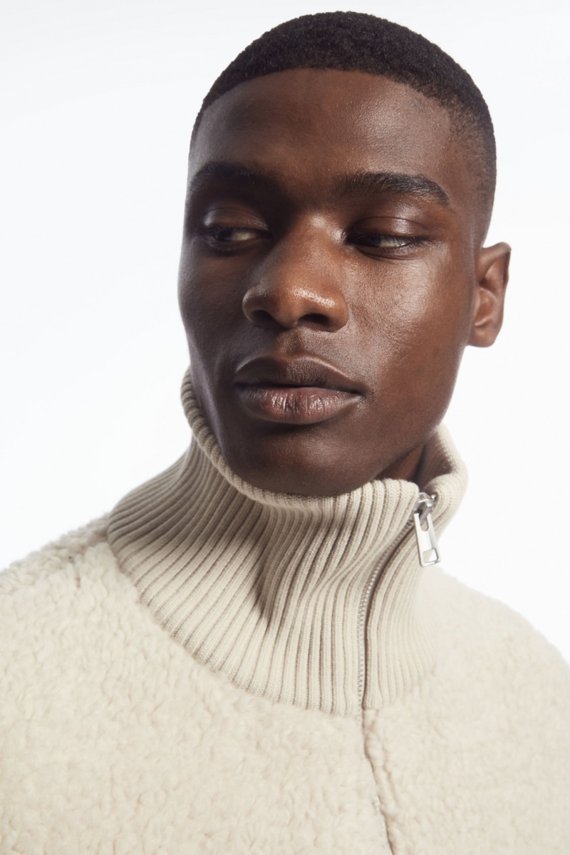Pánské Bundy COS Funnel-Neck Teddy Světle Béžový | HJPR-78452