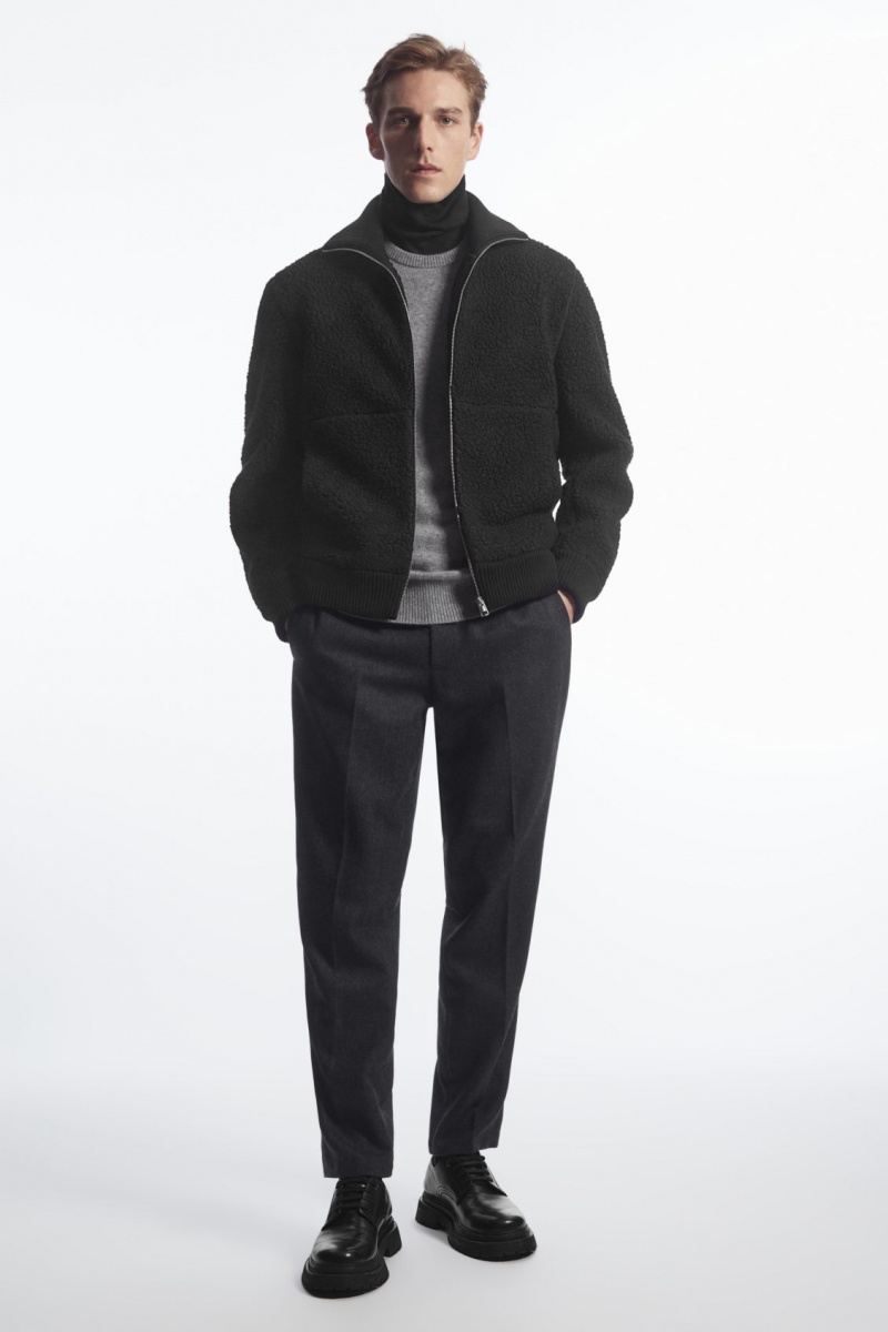 Pánské Bundy COS Funnel-Neck Teddy Černé | IBNF-58274