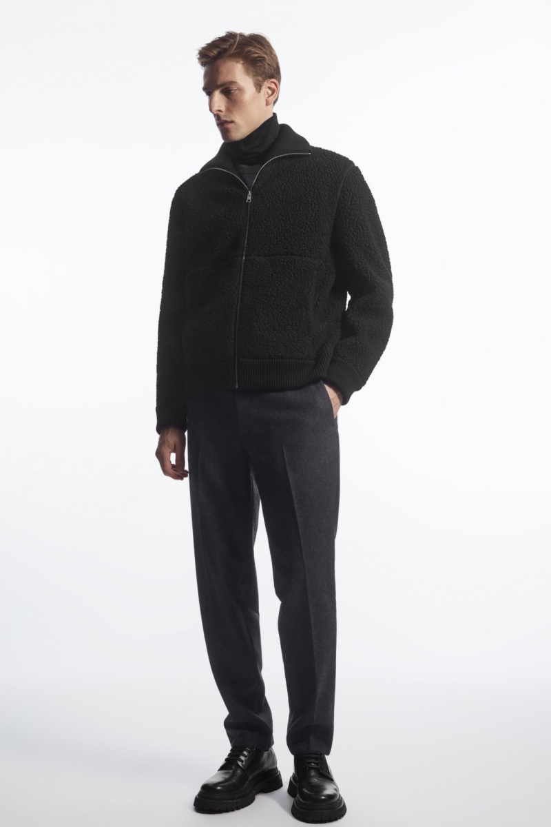 Pánské Bundy COS Funnel-Neck Teddy Černé | IBNF-58274