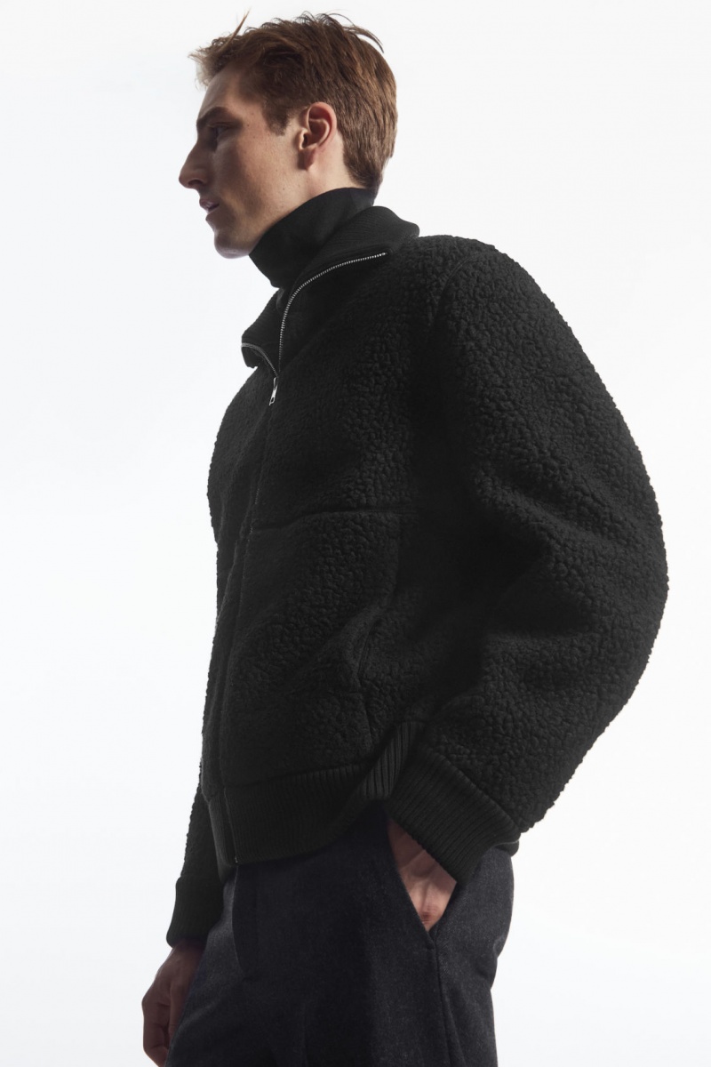 Pánské Bundy COS Funnel-Neck Teddy Černé | IBNF-58274