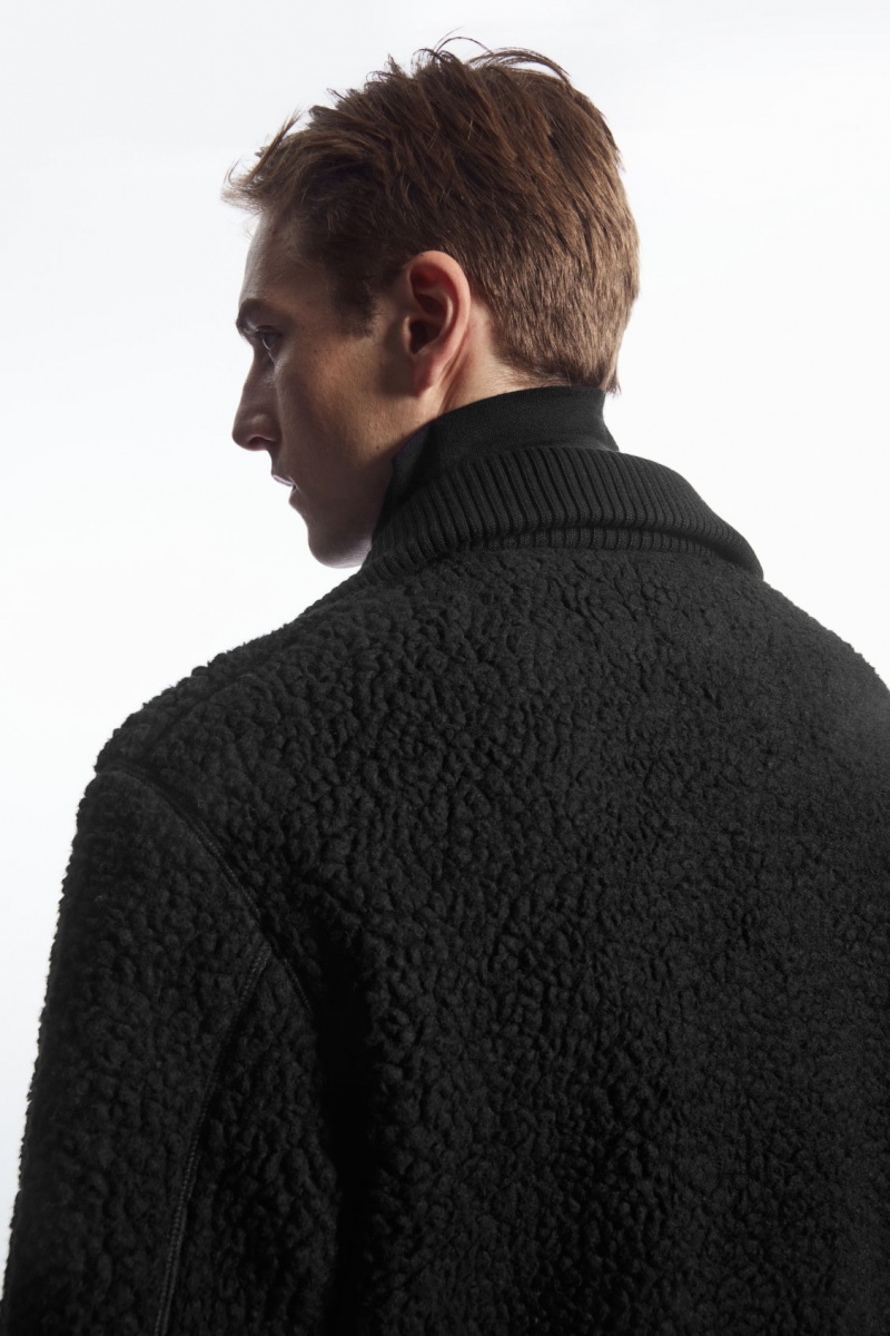 Pánské Bundy COS Funnel-Neck Teddy Černé | IBNF-58274