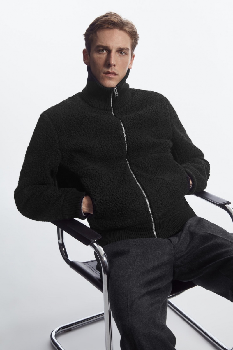 Pánské Bundy COS Funnel-Neck Teddy Černé | IBNF-58274