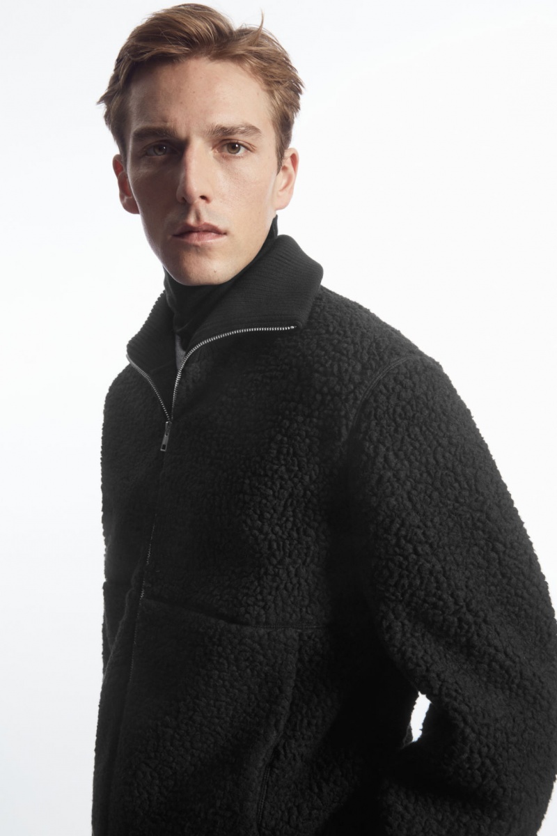 Pánské Bundy COS Funnel-Neck Teddy Černé | IBNF-58274
