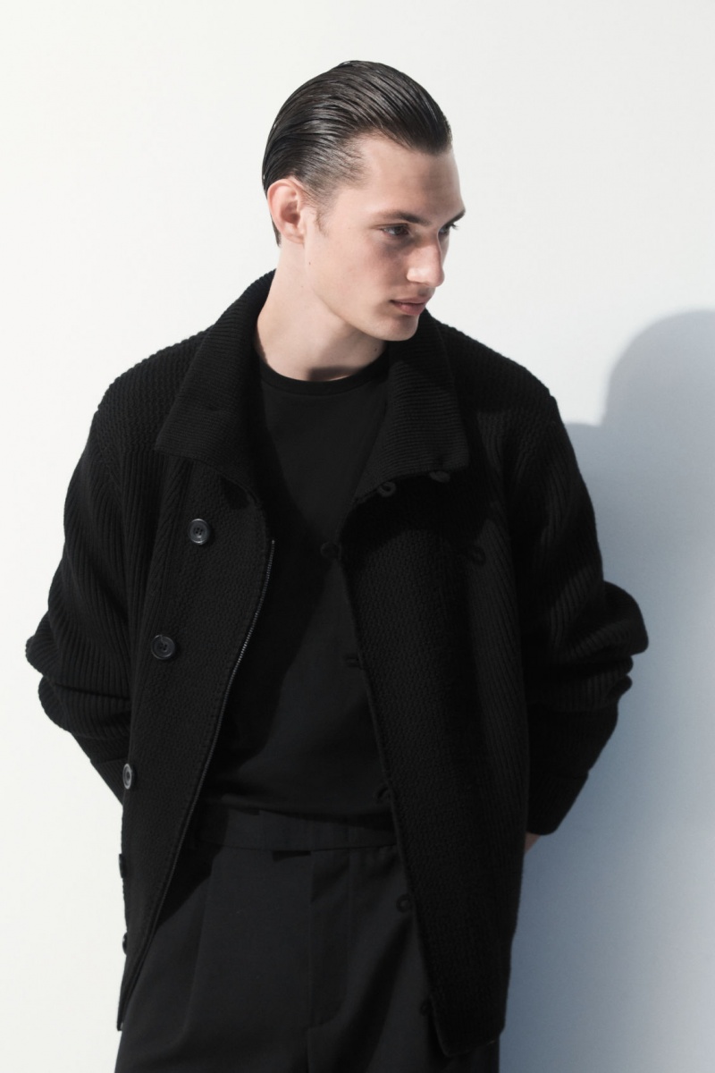 Pánské Bundy COS The Funnel-Neck Pletené Vlna Černé | PJNL-14862