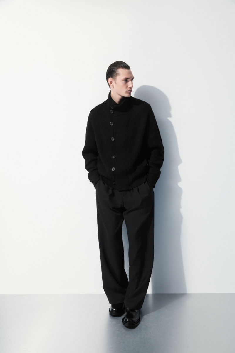 Pánské Bundy COS The Funnel-Neck Pletené Vlna Černé | PJNL-14862