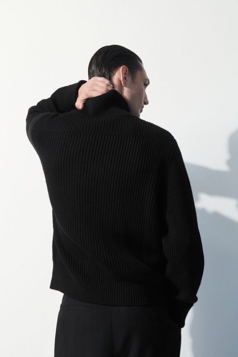 Pánské Bundy COS The Funnel-Neck Pletené Vlna Černé | PJNL-14862