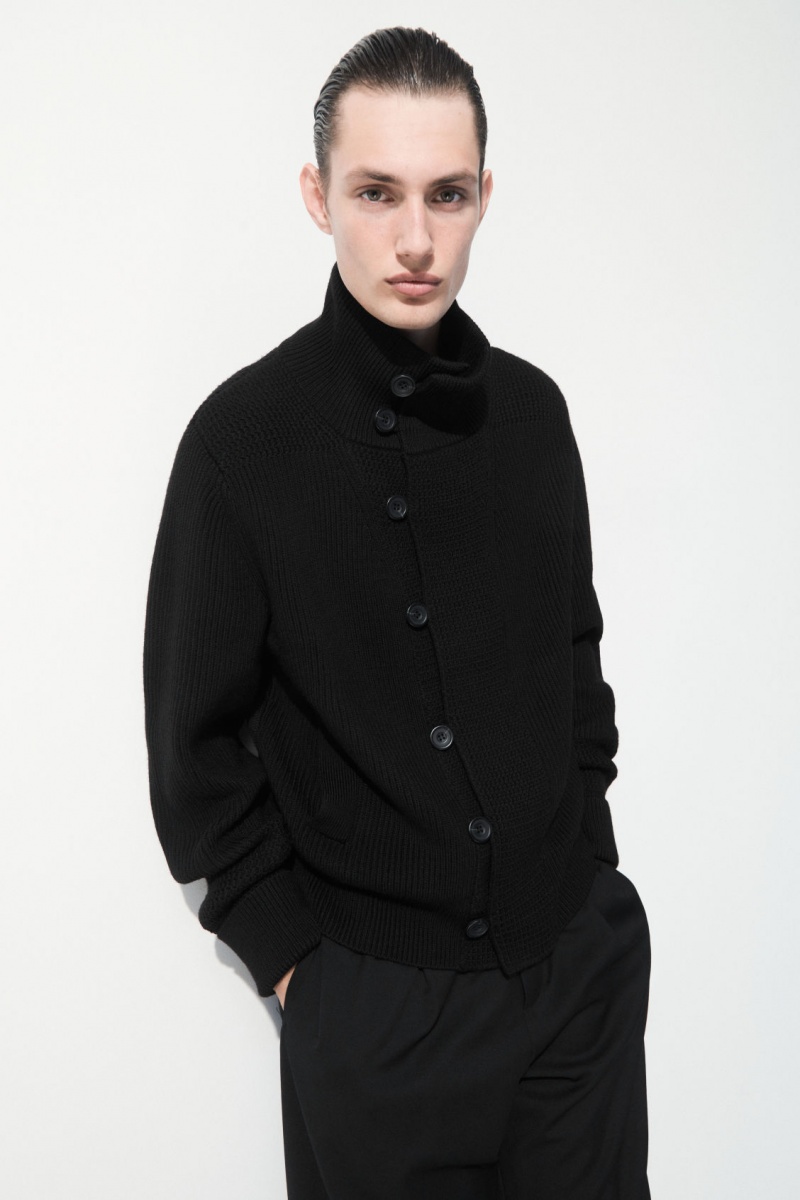 Pánské Bundy COS The Funnel-Neck Pletené Vlna Černé | PJNL-14862