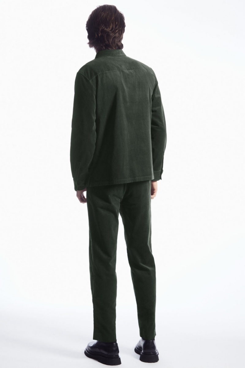 Pánské Chino Kalhoty COS Rovný-Leg Corduroy Tmavě Zelene | SPQG-68974