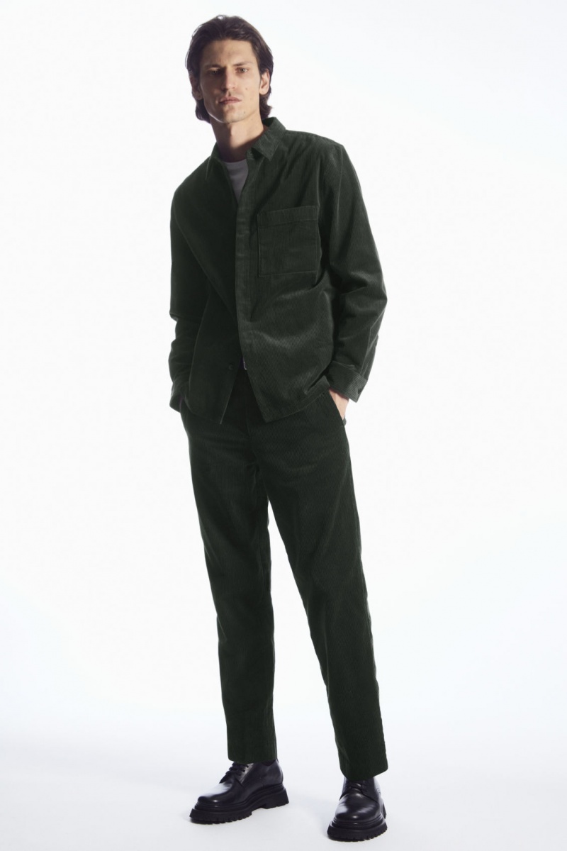 Pánské Chino Kalhoty COS Rovný-Leg Corduroy Tmavě Zelene | SPQG-68974
