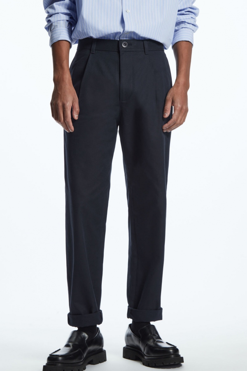 Pánské Chino Kalhoty COS Tapered Plisovaný Twill Tmavě Blankyt | UQPT-89146