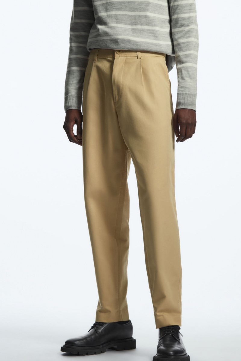 Pánské Chino Kalhoty COS Tapered Plisovaný Twill Béžový | IPMR-79130