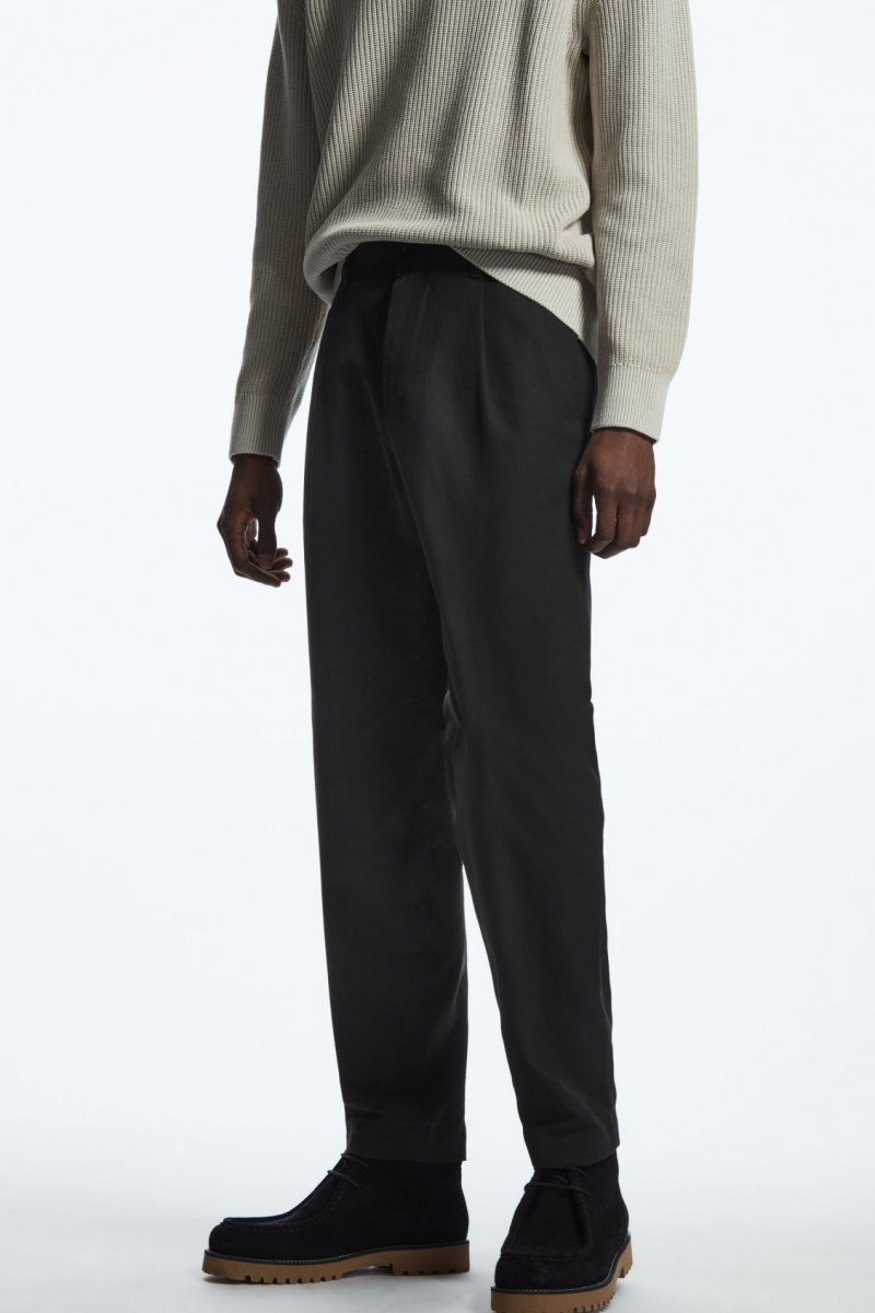 Pánské Chino Kalhoty COS Tapered Plisovaný Twill Černé | UHAQ-09468