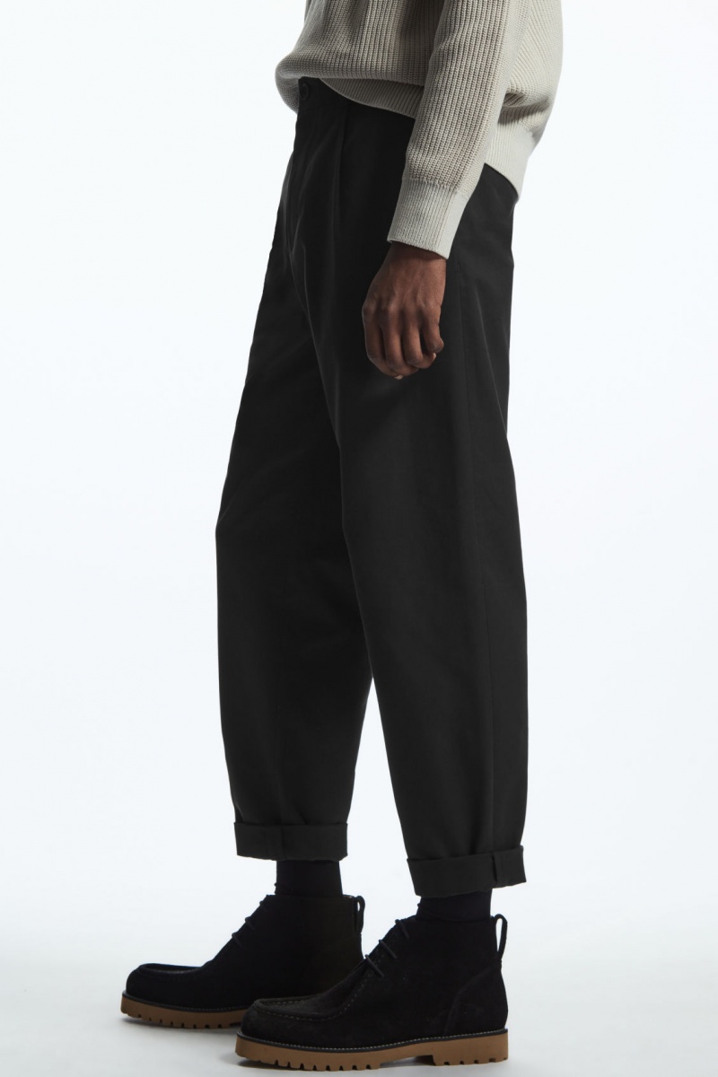 Pánské Chino Kalhoty COS Tapered Plisovaný Twill Černé | UHAQ-09468