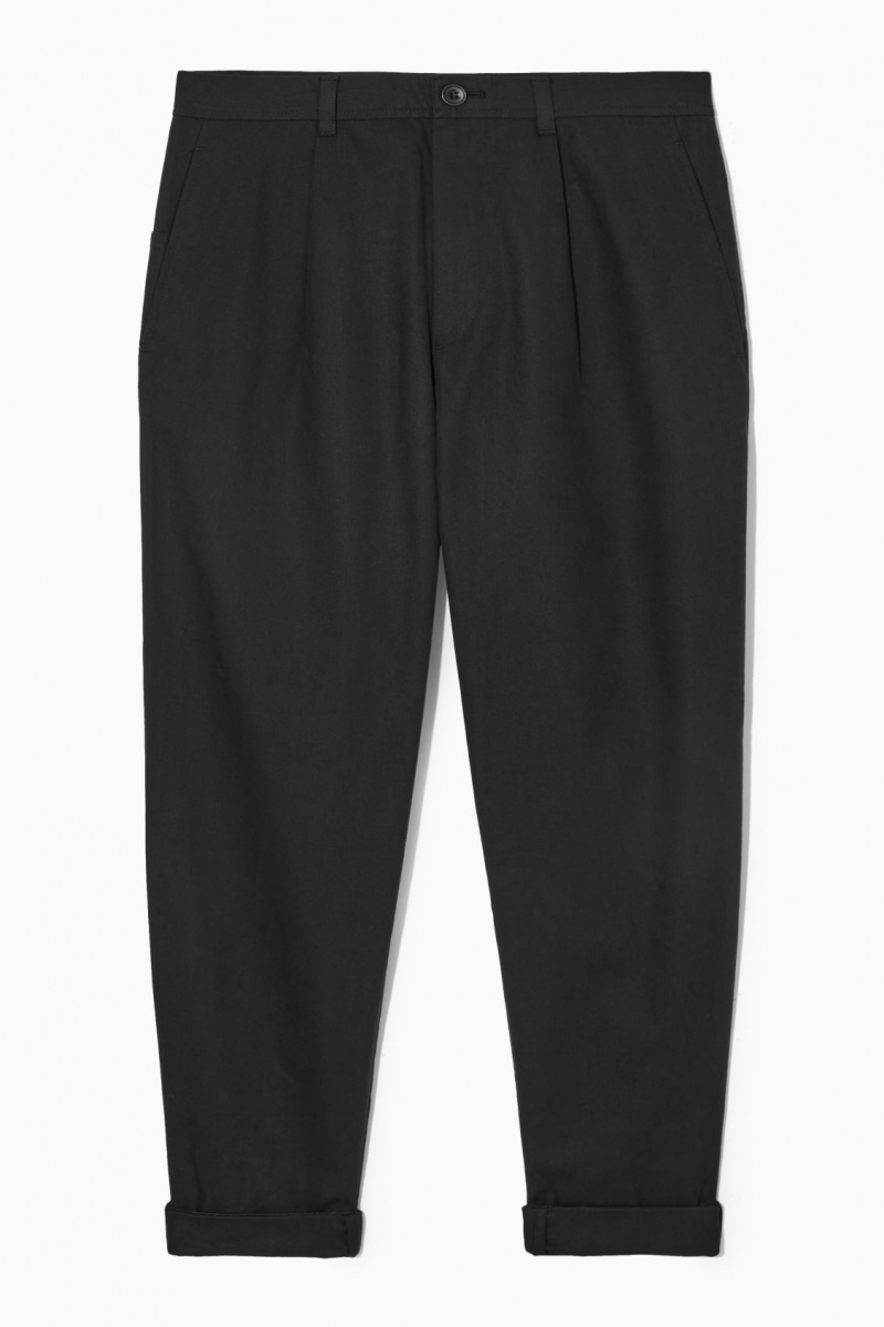Pánské Chino Kalhoty COS Tapered Plisovaný Twill Černé | UHAQ-09468